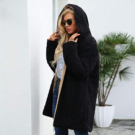 Peluş Çift Taraflı Kışlık Kadın Tüylü Ceket