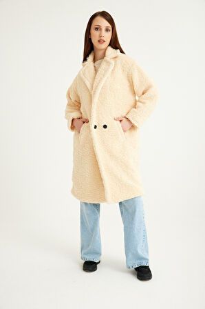 Peluş Kışlık Kadın Düğmeli Tüylü Ceket