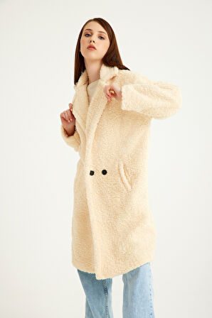 Peluş Kışlık Kadın Düğmeli Tüylü Ceket