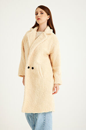 Peluş Kışlık Kadın Düğmeli Tüylü Ceket