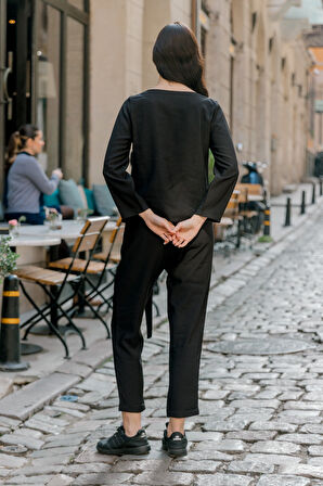 Keten Günlük Rahat Beli Kemerli Kadın İkili Takım Alt Üst