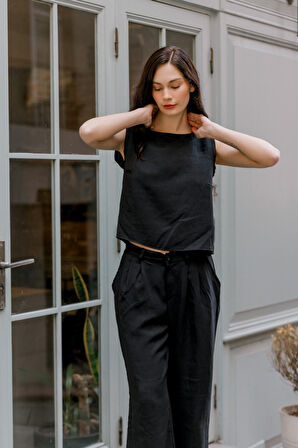 Keten Günlük Rahat  Kolsuz  Alt Üst Kadın Takım