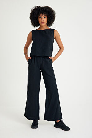 Keten Günlük Rahat  Kolsuz  Alt Üst Kadın Takım