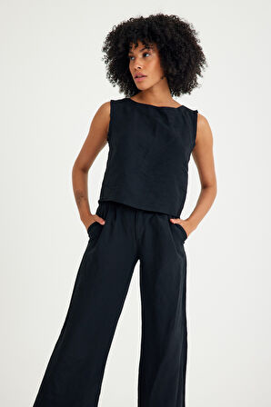 Keten Günlük Rahat  Kolsuz  Alt Üst Kadın Takım