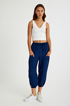 Keten Günlük Pantolon Beli Lastikli Bağcıklı