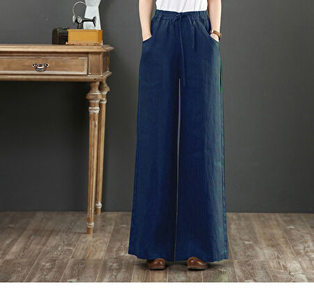 Keten Günlük Pantolon Beli Lastikli Bağcıklı