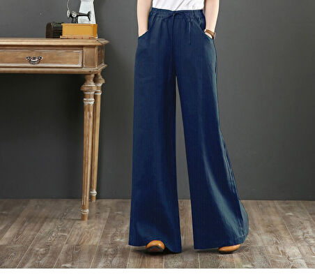 Keten Günlük Pantolon Beli Lastikli Bağcıklı