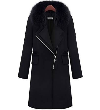 Kışlık Kürklü Kaşe Kadın Kaban