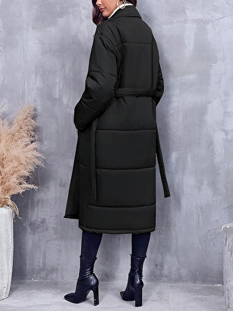 Kadın Uzun Kışlık İçi Elyaflı Astarlı Şişme Mont