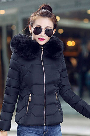 Günlük Şişme Kürklü Kadın Mont