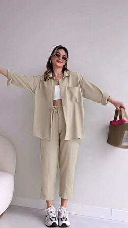 Keten Günlük Kadın İkili Takım Pantolon Gömlek