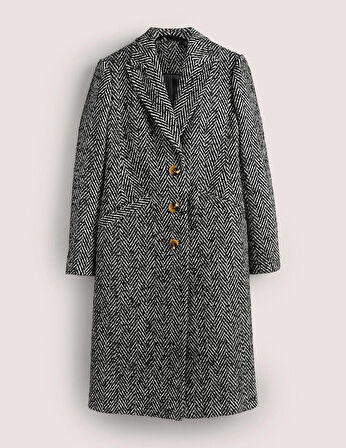 Balık Sırtı Desenli Kaşe Kaşmir Kaban