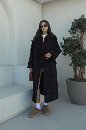 Salaş Balık Sırtı Desenli Kaşe Kaşmir Kaban astarlı