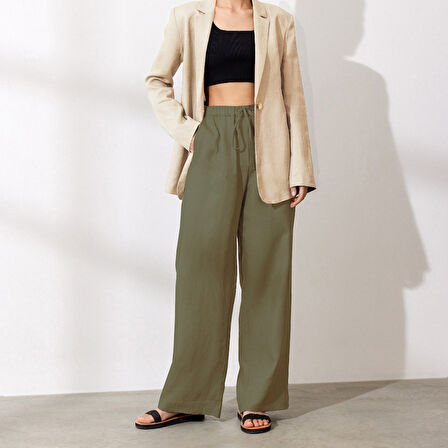 Günlük Pantolon Beli Bağcıklı Keten