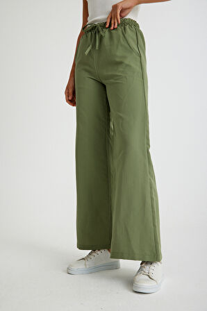 Tasarım Beli Lastikli Bağcıklı Keten Günlük Pantolon