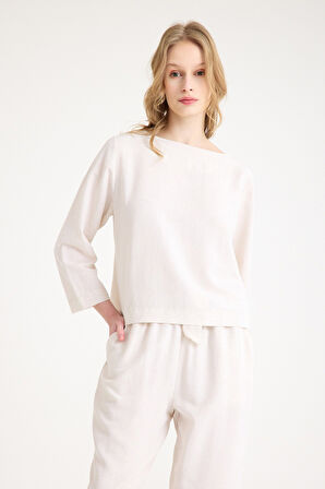 Keten Günlük Rahat Beli Kemerli Kadın İkili Takım Alt Üst