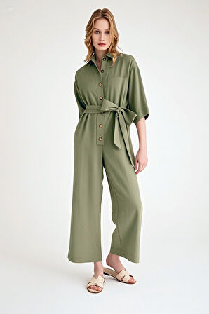 Keten Günlük Tulum Haki Elbise