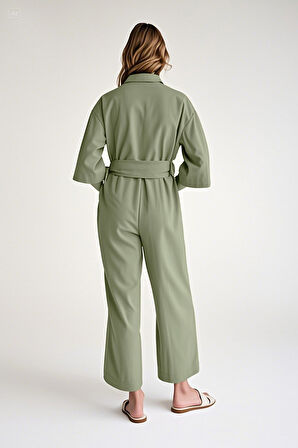 Keten Günlük Tulum Haki Elbise