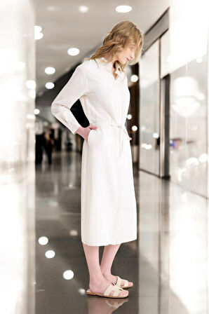 Beli Bağcıklı Günlük Rahat Keten Elbise