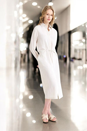 Bağcık Detaylı Yazlık Şık Keten Elbise