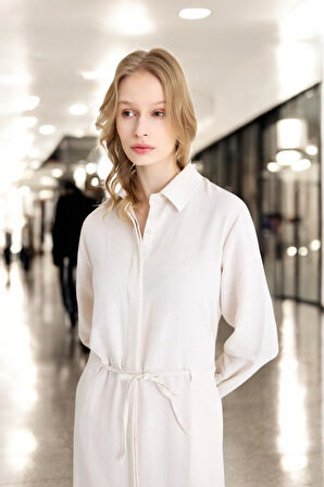 Bağcık Detaylı Yazlık Şık Keten Elbise