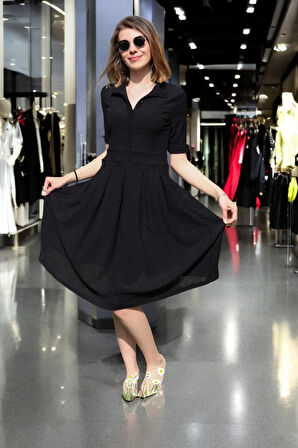 Günlük Keten Ofis Elbisesi