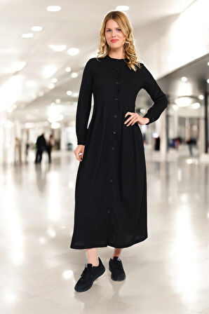 Günlük Tam Boy Tesettür Keten Elbise