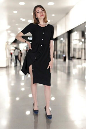 Yazlık V Yaka Kısa Kol Büzgü Detaylı Keten Elbise