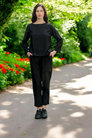 Günlük Beli Kemerli Alt Üst Keten Takım