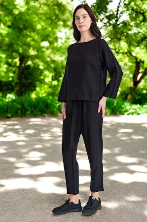 Günlük Beli Kemerli Alt Üst Keten Takım