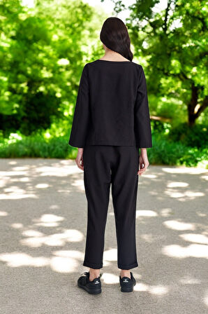 Günlük Beli Kemerli Alt Üst Keten Takım