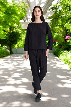 Yazlık Beli Kemerli Alt Üst Şık Keten Takım