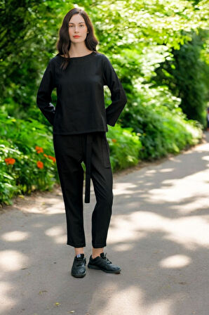 Yazlık Beli Kemerli Alt Üst Şık Keten Takım