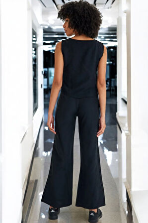 Yazlık Rahat Alt Üst Kolsuz İkili Keten Takım