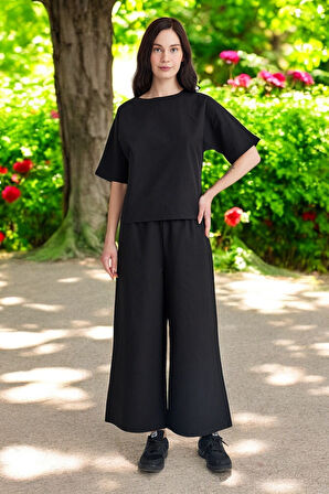 Yazlık Kısa Kol Alt Üst İkili Keten Takım