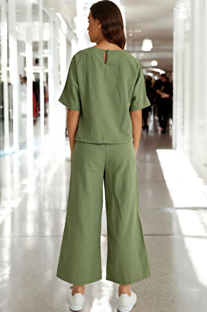 İkili Alt Üst Kısa Kollu Keten Takım