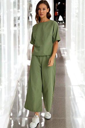 İkili Alt Üst Kısa Kollu Keten Takım