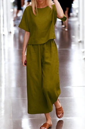 Kısa Kollu Alt Üst Keten Takım