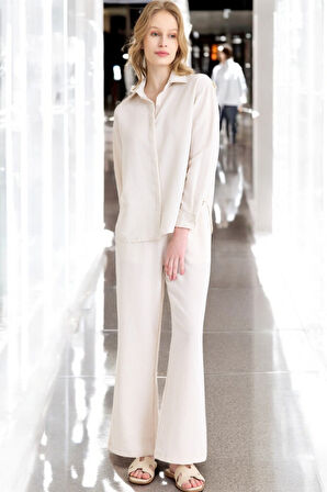 Yazlık Rahat Gömlek Pantolon İkili Keten Takım