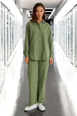 Gömlek Pantolon Rahat İkili Keten Takım