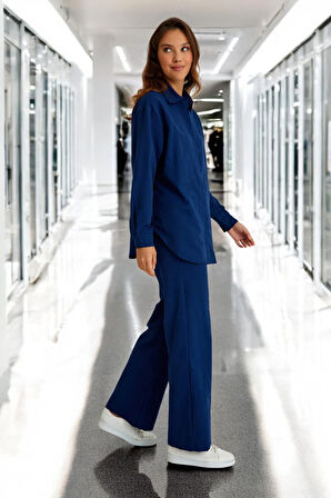 Günlük Rahat Gömlek Pantolon İkili Keten Takım