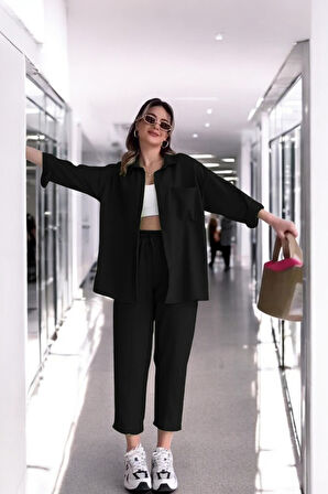 Yazlık Gömlek Pantolon Alt Üst Rahat Keten Takım