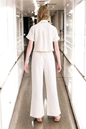 Yazlık V Yaka Şık Keten Takım