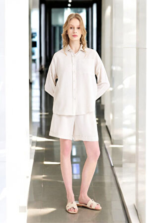 Yazlık Uzun Kol Gömlek Şort İkili Takım