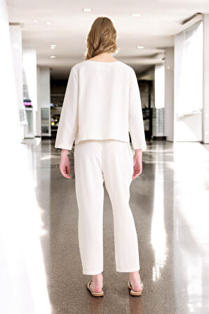 Yazlık Uzun Kol Bluz Pantolon İkili Keten Takım