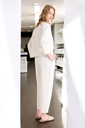 Yazlık Uzun Kol Bluz Pantolon İkili Keten Takım