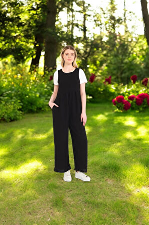 Sırt Detaylı Yazlık Keten Tulum