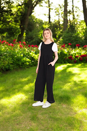 Sırt Detaylı Yazlık Keten Tulum