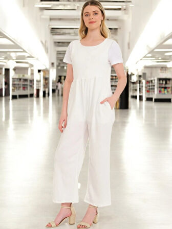 Sırt Detaylı Yazlık Rahat Keten Tulum