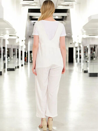 Sırt Detaylı Yazlık Rahat Keten Tulum